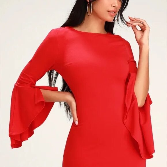 Lulus red bell sleeve dress, XL - Picture 1 of 6